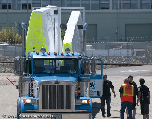 Pier 80 gets delivery of the new AC 72’ wing - Oracle Racing’s AC72 wingsail arrives in San Francisco © Erik Simonson/ pressure-drop.us http://www.pressure-drop.us